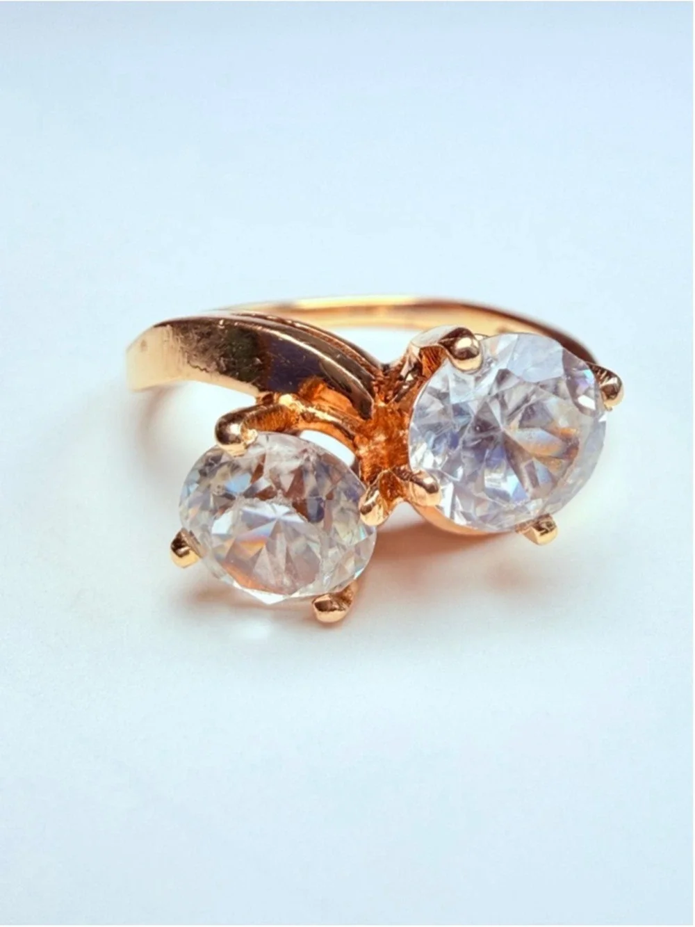 14K Solid Yellow Gold 2 CT White Topaz Toi Et Moi Art Deco Revival VTG RIng